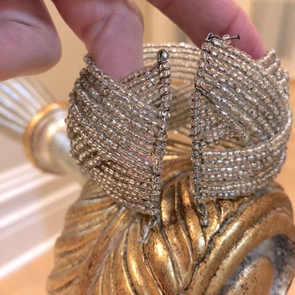 Silver Seed Bead Cuff Bracelet - Picture 7 of 13